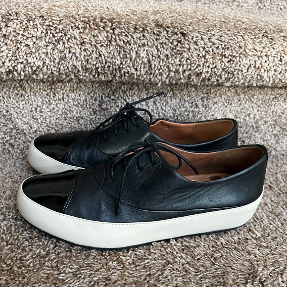 Fitflop Women's Black & Cream Platform Leather Sneakers. - Picture 1 of 14